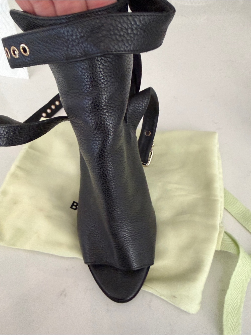 Burberry Women’s Black Leather Peep-Toe Stiletto Booties - Picture 2 of 6